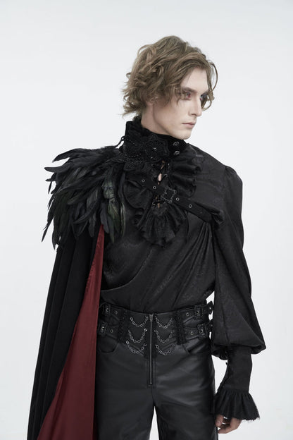 Black Stand Collar Men's Gothic Accessory Feather Cape