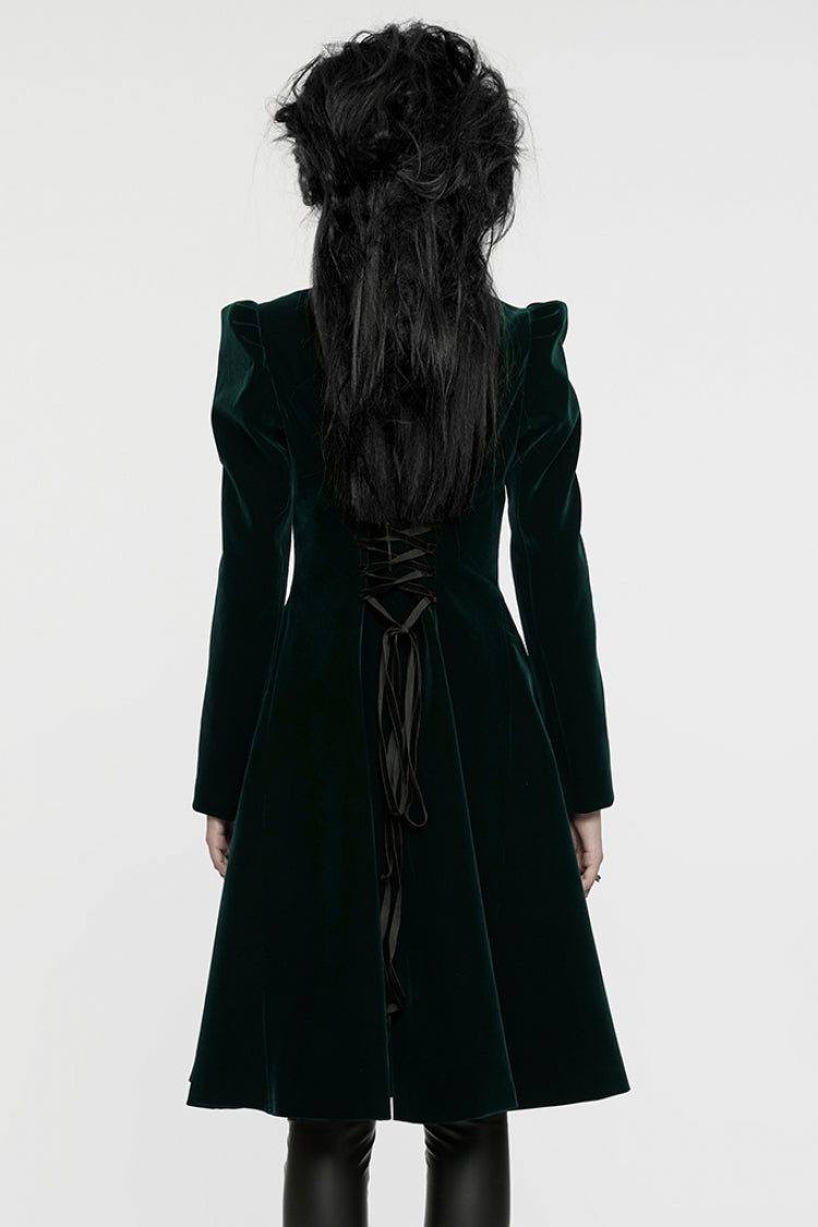 Black/Green Long Puff Sleeves Floral Embroidery Women's Gothic Coat