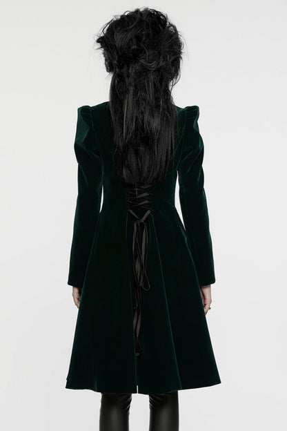 Black/Green Long Puff Sleeves Floral Embroidery Women's Gothic Coat