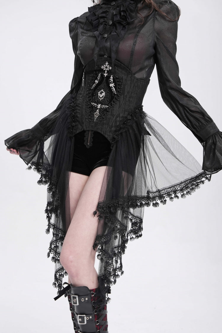 Black Stitching Lace Lace-Up Mesh Women's Gothic Underbust Corset