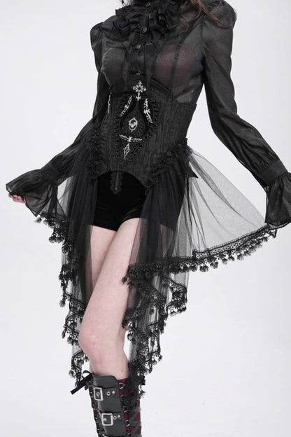 Black Stitching Lace Lace-Up Mesh Women's Gothic Underbust Corset