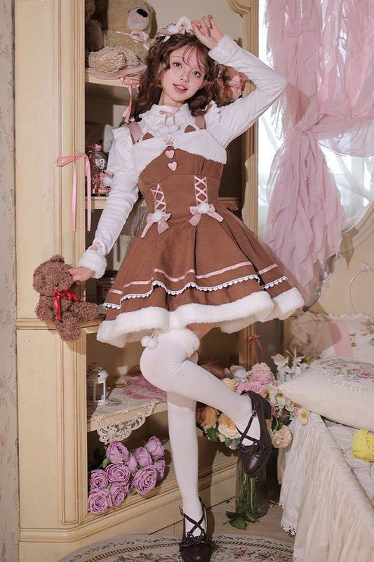 [Star Who Meow] Double-Layered Bowknot Autumn and Winter Sweet Lolita Jsk Dress 3 Colors