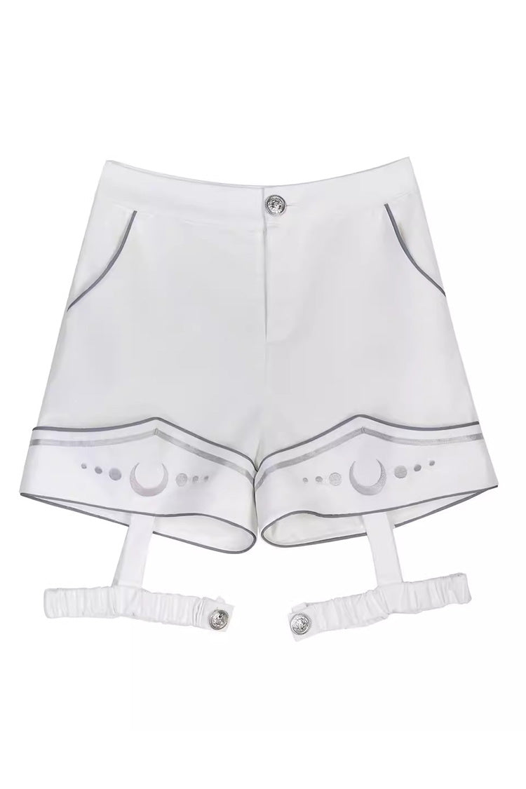 White Bionic Dimension Futuristic Mechanical Style Print Ouji Fashion Lolita Shorts