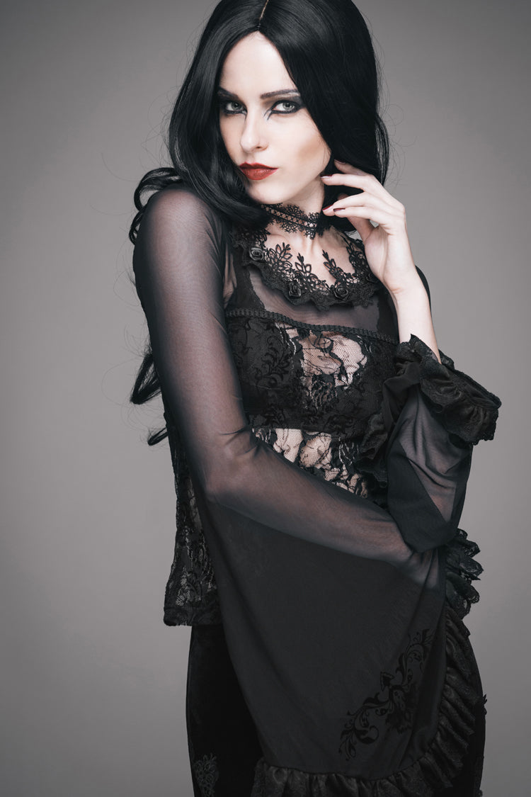 Black Transparent Lace Cotton Waist Fishbone Feather Women's Gothic Flower Corset