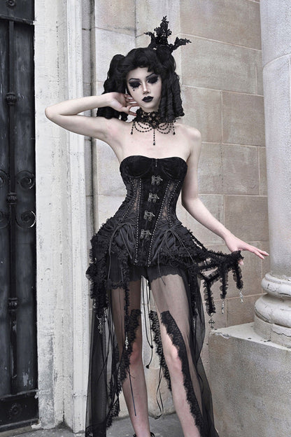 Black [Hell Alice] Hollow Lace-Up Fishbone Gothic Lolita Dress Corset