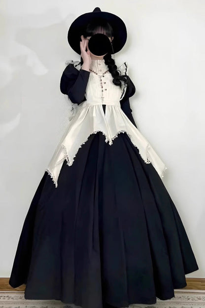 Black/White Nun Style Maid Long Puff Sleeves Slim Gothic Lolita Dress