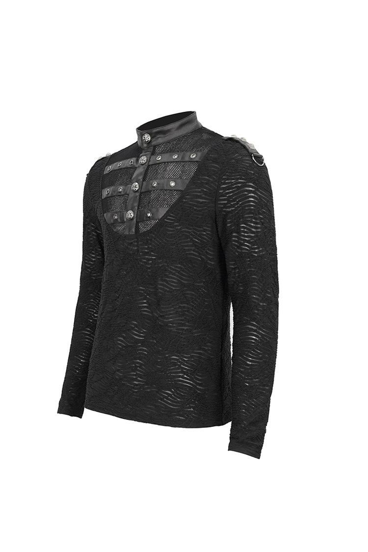 Black Stand Collar Mesh Splice Men's Punk Shirt