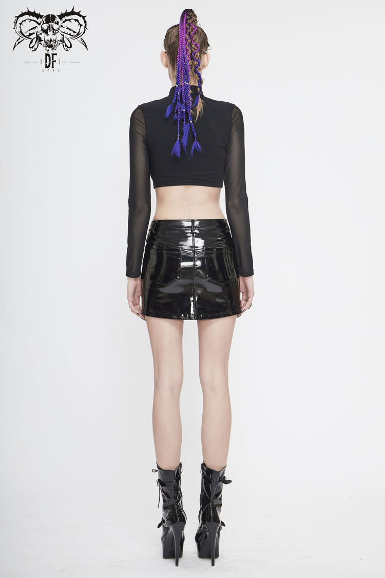Black Round Collar Lace Check Short Women's Gothic Tops
