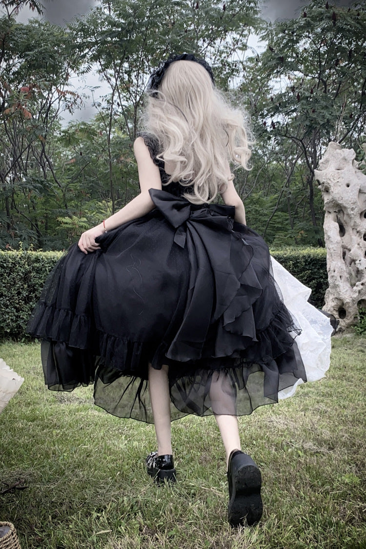 Black [Moonlight Sonata] Ruffle Cardigan Bowknot Lace Gothic Vintage Lolita Jsk Dress