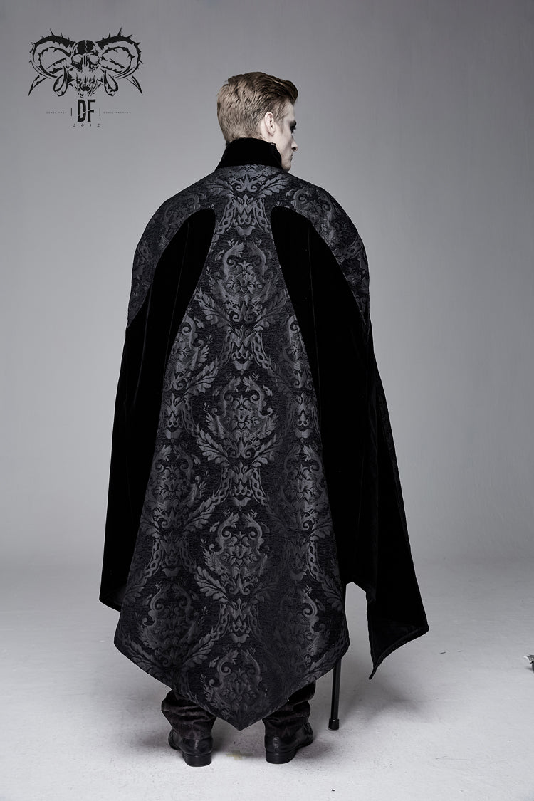 Black Removable Chain Pendant Short Front And Long Back Men's Gothic Cloak