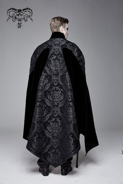 Black Removable Chain Pendant Short Front And Long Back Men's Gothic Cloak
