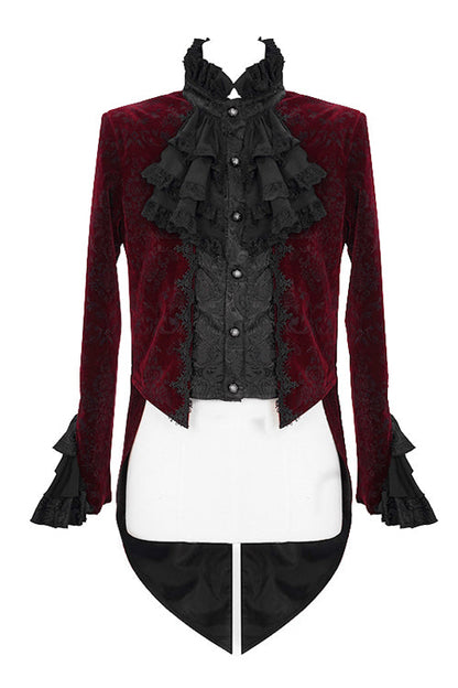 Lotus Leaf Corsage Collar False Two Piece Mens Red Gothic Swallow Tailed Coats