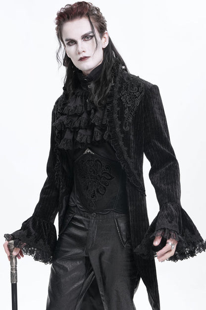 Black Stand Collar Swallow-tailed Long Sleeves Lace Men's Gothic Jacket