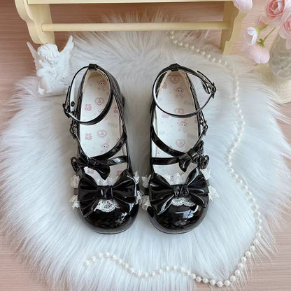 Bowknot Cross Bandage Kitten Shaped Special Heel Mid-Heel Shoes 5 Colors