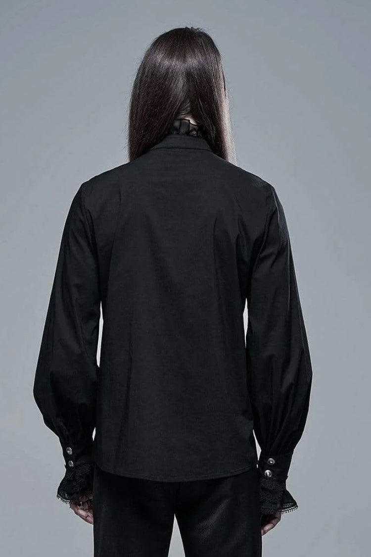 Black Stand Collar Long Sleeves Metal Button Lace Mens Gothic Blouse