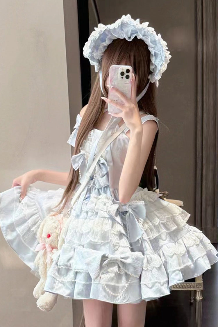 Blue [Sweetheart Doll] Multi-Layered Ruffle Bowknot Lace Sweet Princess Gorgeous Lolita Jsk Dress
