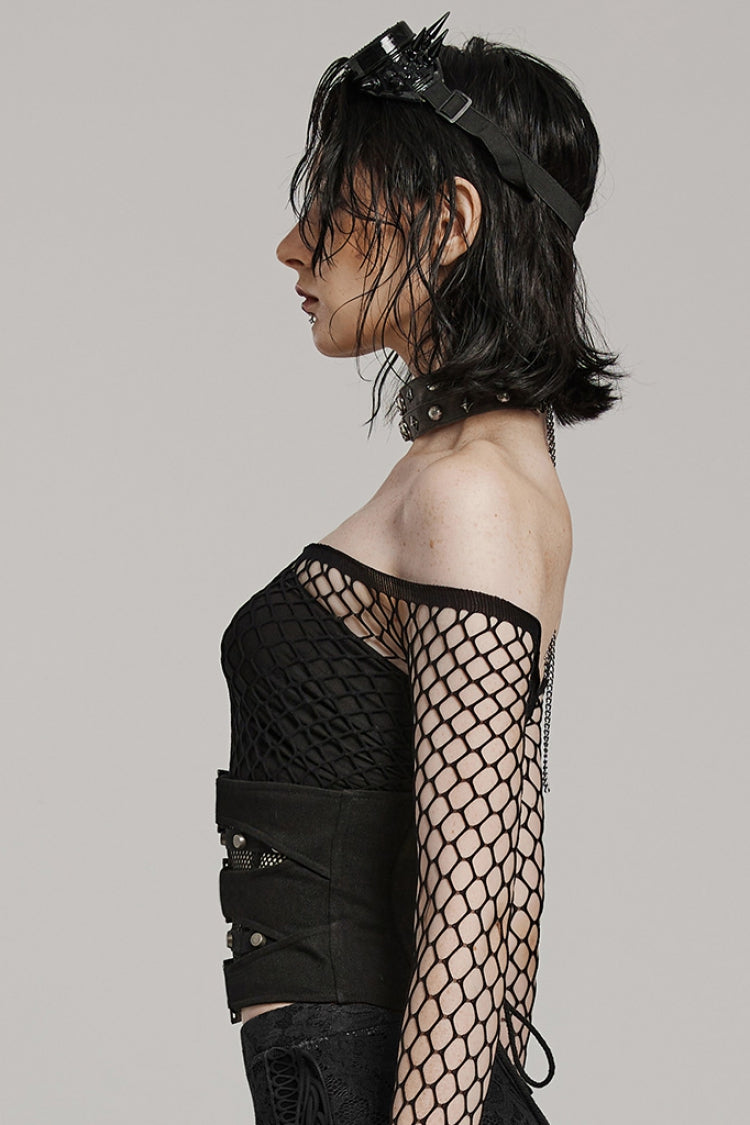 Black Stitching Mesh Cross Tied Rope Women's Steampunk Corset