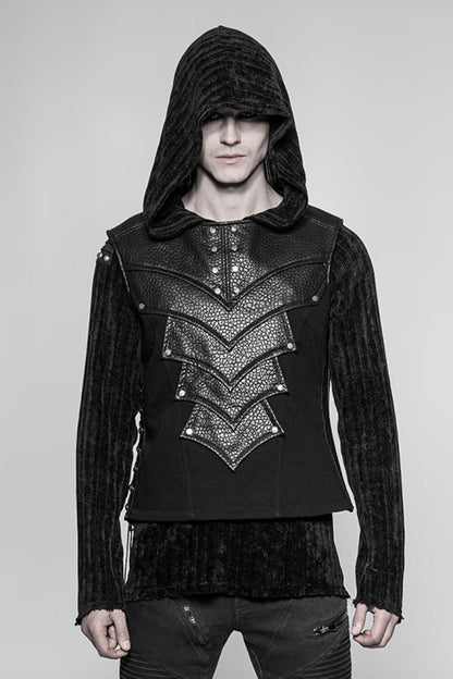 Black Sleeveless Faux Leather Detailed Men's Punk Vest