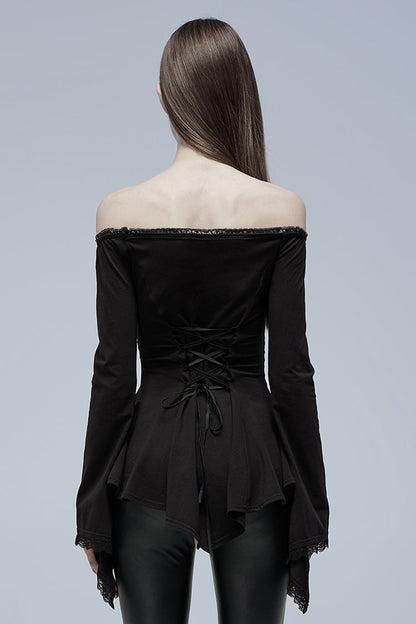 Black Vampire Elements Off Shoulder Long Sleeves Women's Gothic Blouse