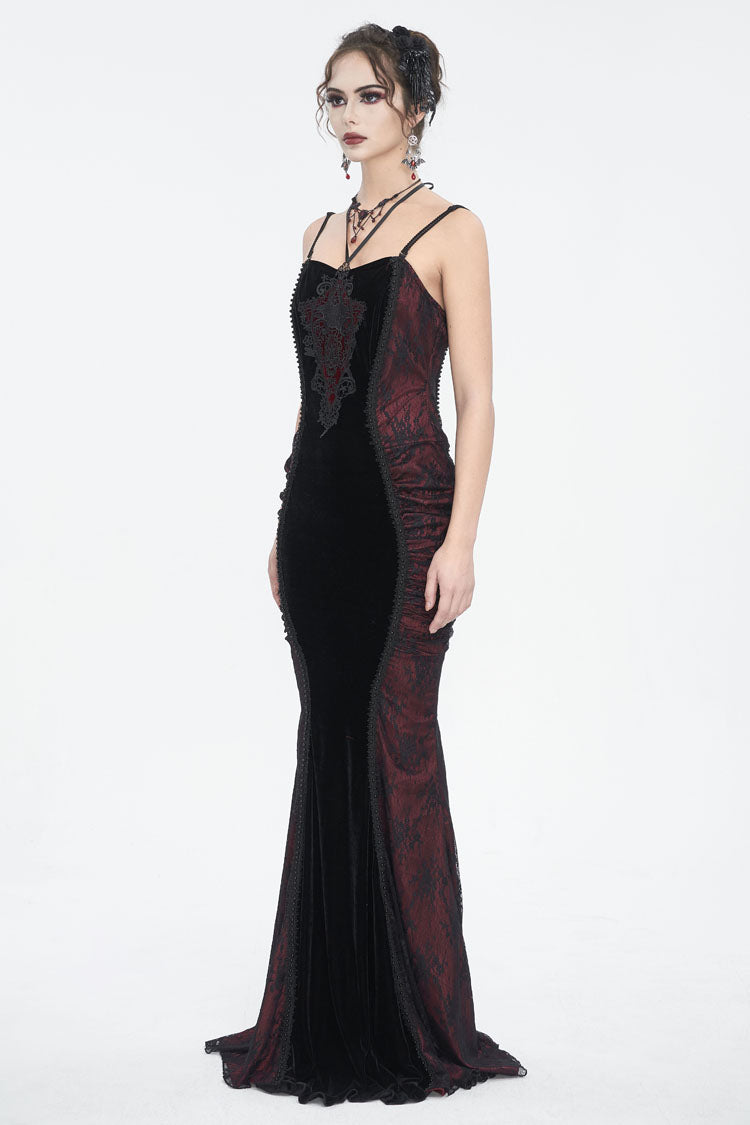 Black/Red High Waisted Embroidery Women's Gothic Dress