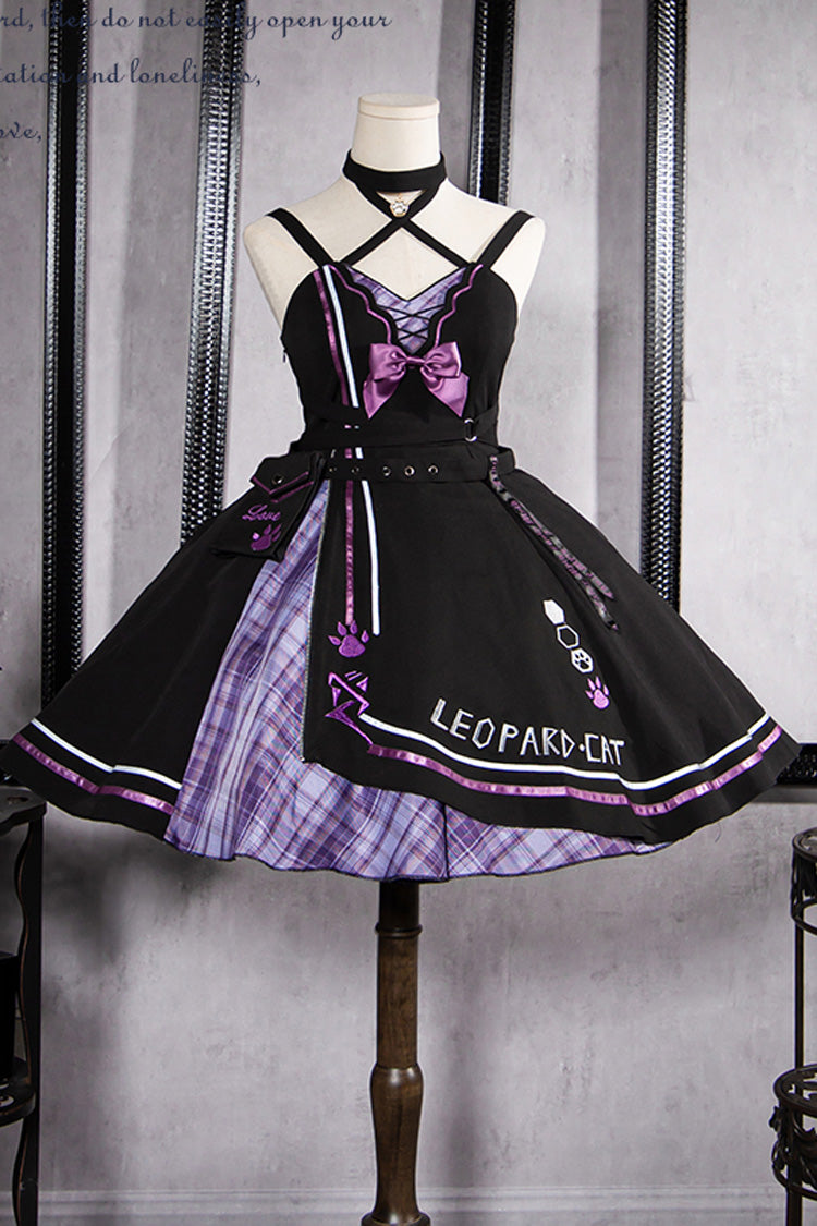 Black/Purple Cat Paw Print Bowknot Gothic Lolita Jsk Dress Set