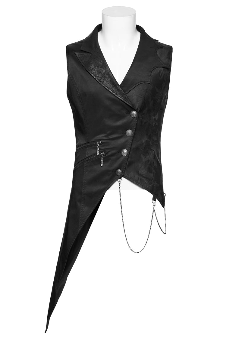 Black Sleeveless Zip Chain Lace-Up Asymmetric Men's Gothic Vest