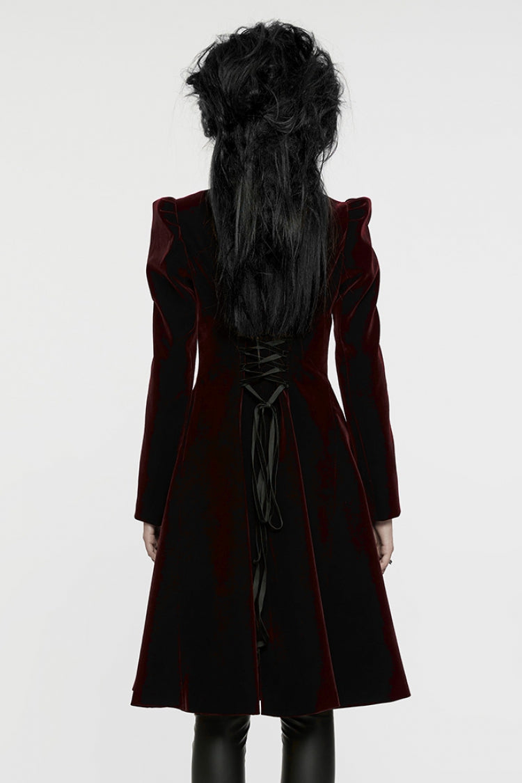 Black/Red Long Puff Sleeves Floral Embroidery Women's Gothic Coat
