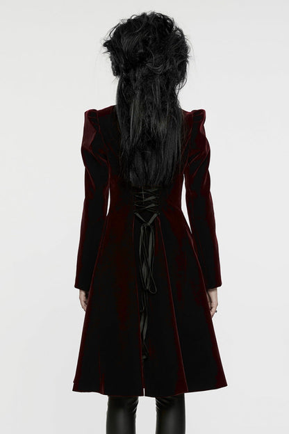 Black/Red Long Puff Sleeves Floral Embroidery Women's Gothic Coat