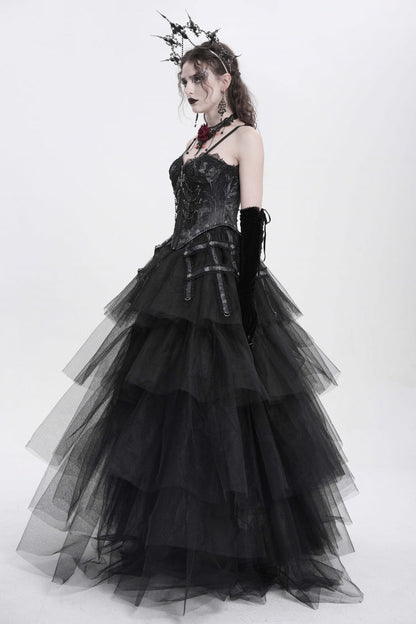 Black Sleeveless Embroidery Lace Chain Women's Gothic Vest