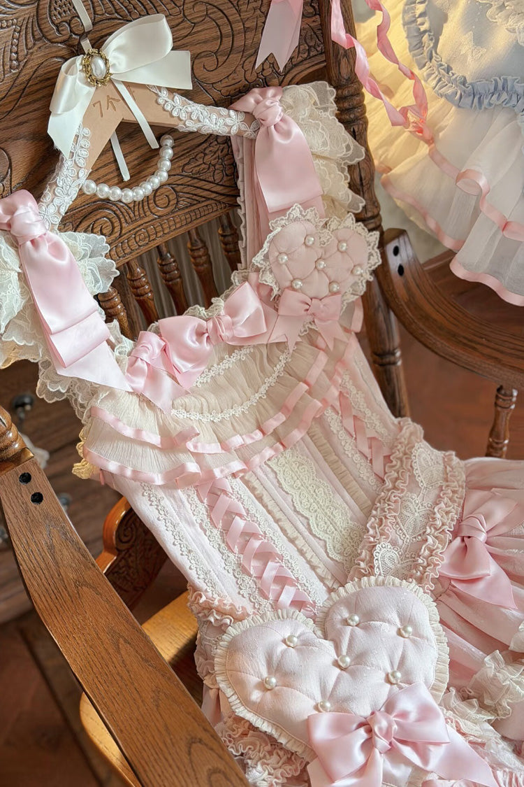 Blue Triple-Layered Ruffled Bow Lace-Up Slim Ballet Sweet Lolita Dress