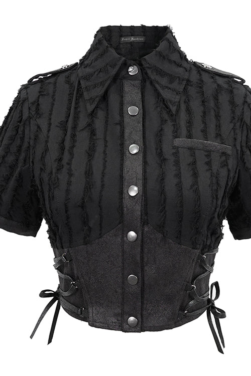 Black Tattered Short Sleeves Womens Punk Blouse