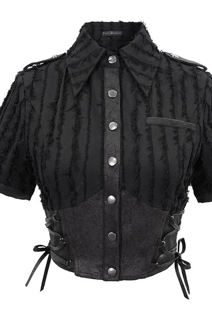 Black Tattered Short Sleeves Womens Punk Blouse