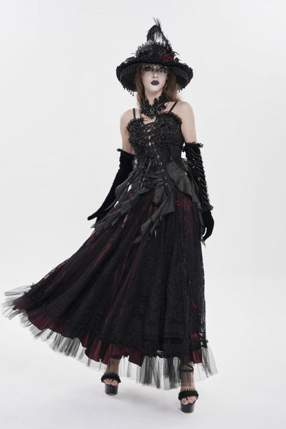 Black Ruffled Lace Lace-Up Slim Women's Gothic Overbust Corset