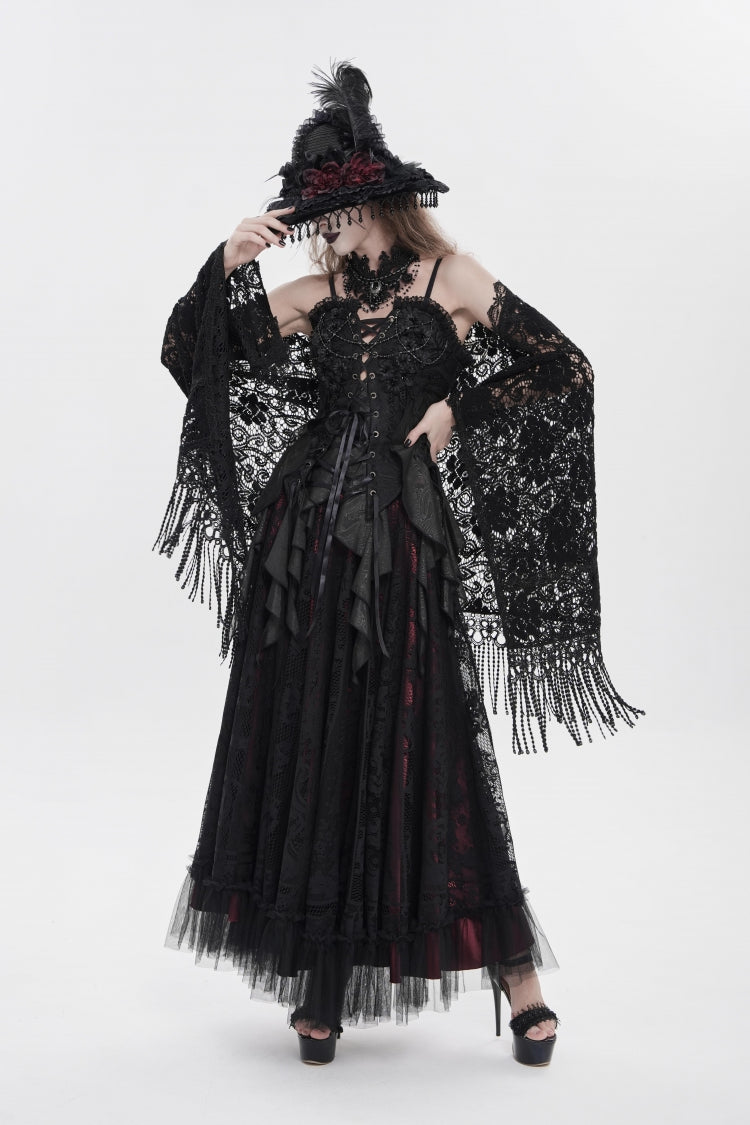 Black Ruffled Lace Lace-Up Slim Women's Gothic Overbust Corset
