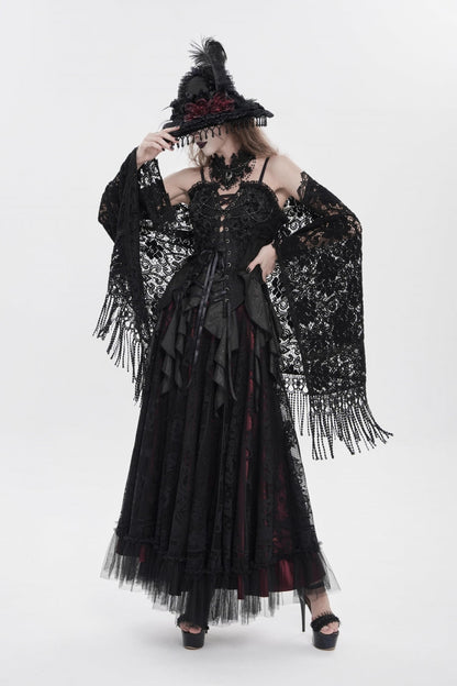 Black Ruffled Lace Lace-Up Slim Women's Gothic Overbust Corset