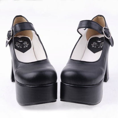 Black PU Round Toe Platform Lolita Shoes