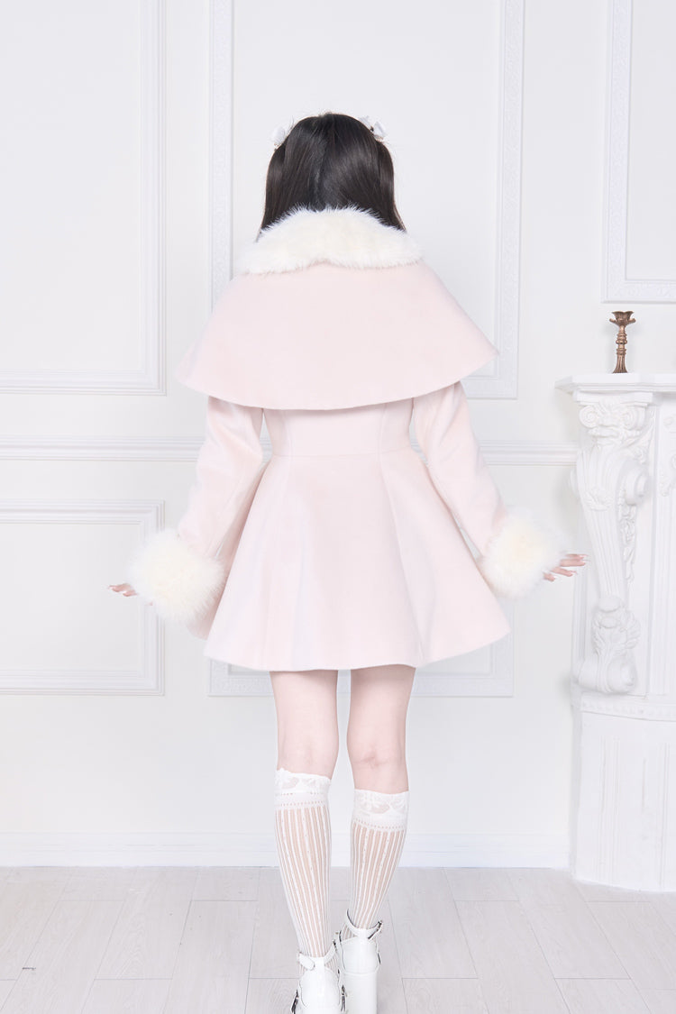 Pink Plush Collar Long Sleeves Bowknot Japanese Sweet Lolita Coat