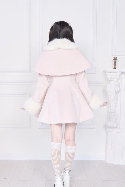 Pink Plush Collar Long Sleeves Bowknot Japanese Sweet Lolita Coat