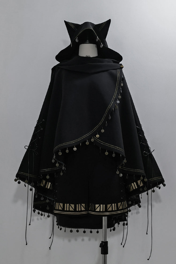 Black [Black Cat] Embroidery Cat Ears Hooded Ouji Gothic Prince Handsome Lolita Cloak