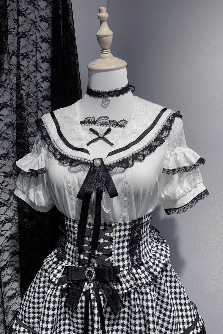 Sailor Collar Ruffle Bowknot Lace Jirai Kei Japanese Blouse 2 Colors