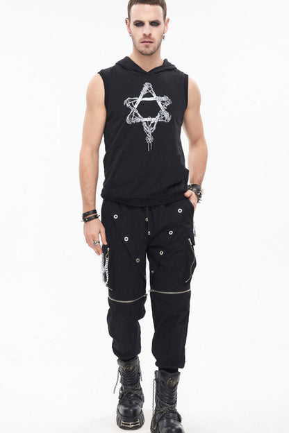 Black Punk Multi Pocket Skull Claw Metal Chain Decorative Zipper Wear More Men's Long Pants