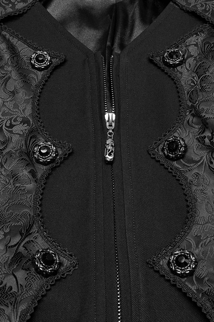 Black Stand Collar Long Sleeves Jacquard Stitching Swallow-tailed Men's Gothic Coat