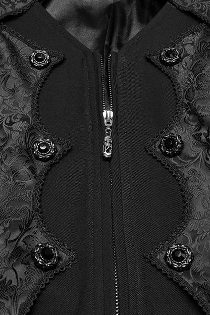 Black Stand Collar Long Sleeves Jacquard Stitching Swallow-tailed Men's Gothic Coat