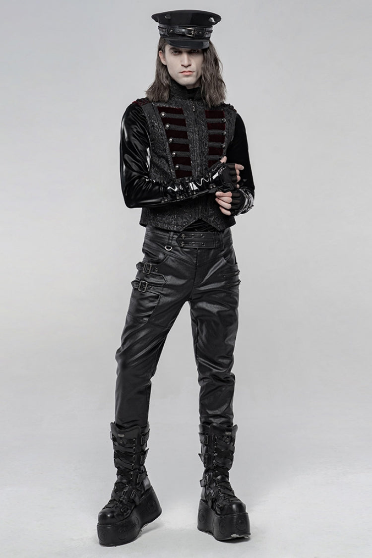 Black Rivets Leather Buckle Men's Steampunk Military Hat