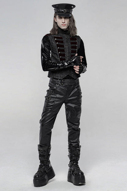 Black Rivets Leather Buckle Men's Steampunk Military Hat