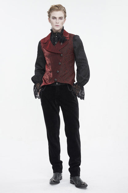 Red Embossed Feather Men's Gothic Waistcoat