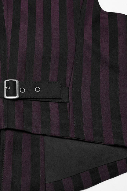 Black/Red V Collar Sleeveless Striped Print Buckle Men's Punk Vest