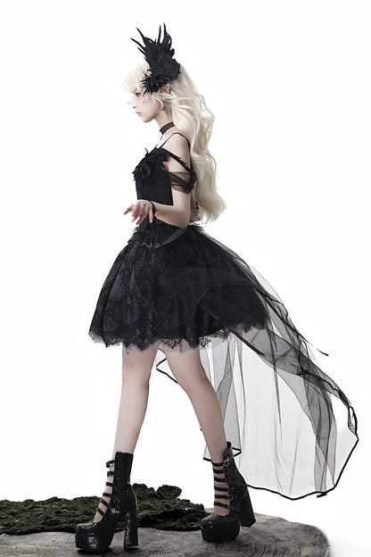 Black [Black Swan's Prayer] Sleeveless Ruffle Bowknot Gothic Ballet Lolita Jsk Dress