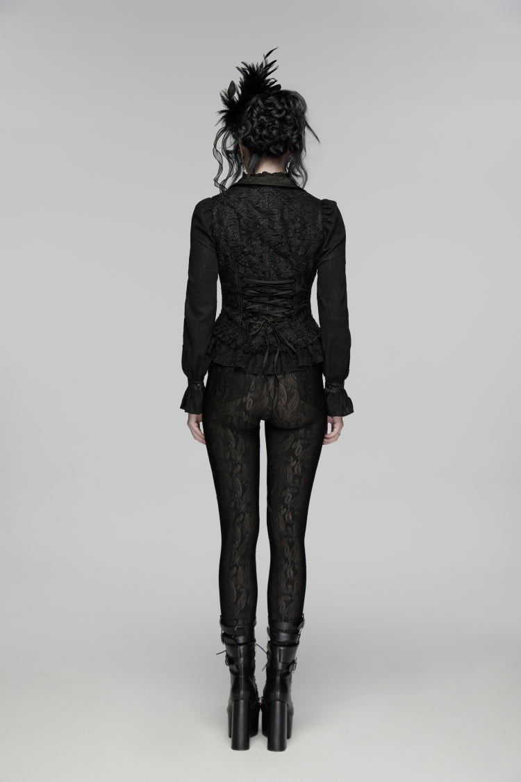 Black V Collar Sleeveless Cut-Out Lace Slim Women's Gothic Cool Vest