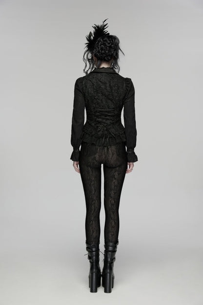 Black V Collar Sleeveless Cut-Out Lace Slim Women's Gothic Cool Vest